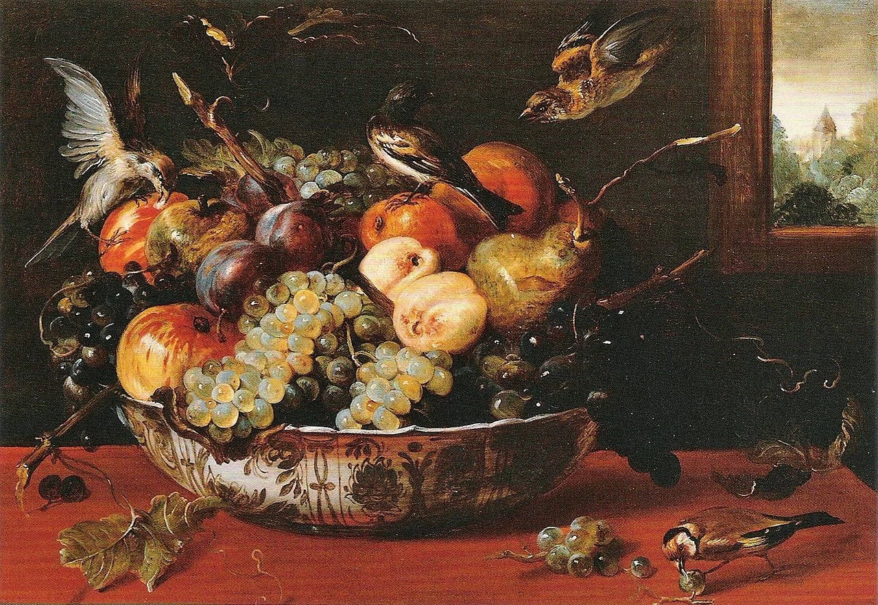 Natura morta con frutta e uccellini - Kunsthandel